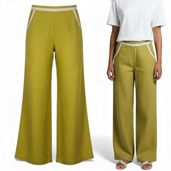 7 For All Mankind Linen Trouser Pants Size Small Golden Mustard High Rise 83147 - Picture 1 of 11